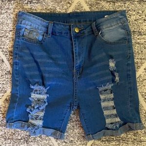 High Wasted Ripped Jean Shorts